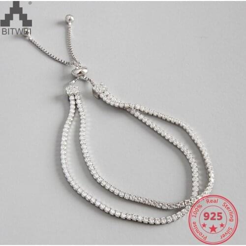 Real 925 Sterling Silver Bracelet Fine Jewelry Double Layer Zircon Adjustable Bracelets for Women Ladies Gifts