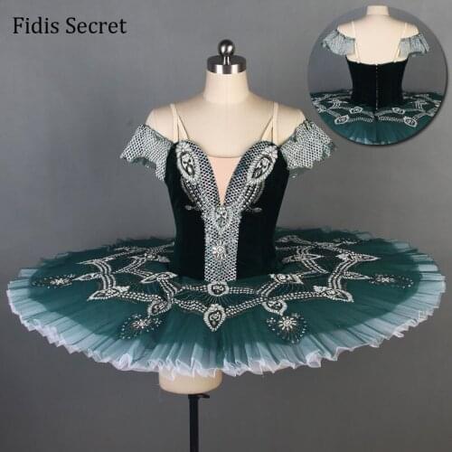 Women Dark Green Classical Pancake Ballet Tutu Dress,Girls Professional Stage Costume,Ballerina YAGP Solo Performance Dance Wear