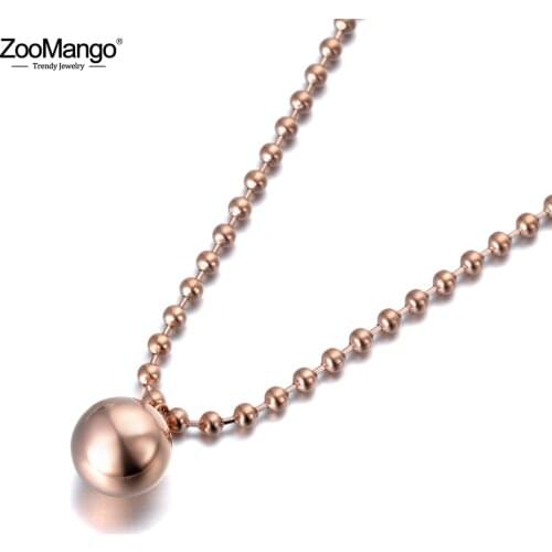 ZooMango Original Design Geometric Round Ball Pendant Necklaces For Women Titanium Steel 26 Inches Long Sweater Chain ZN19152