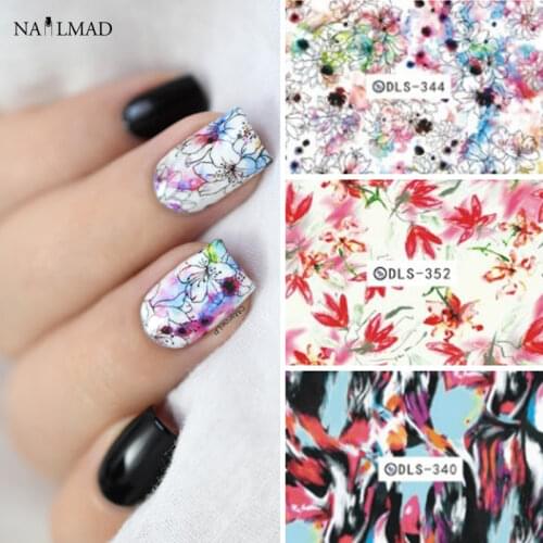 1 sheet Colorful Nail Water Decals Blooming Flowers Transfer Stickers Landscape Painting Nail Art Sticker Decoration