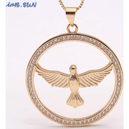 MHS.SUN Religious Style Eagle Pendant Necklace Fashion Hollow Round Chain Necklace For Women Girls Party Jewelry Gifts 1Pc