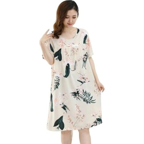 Nightgown Summer Cotton Women Sleepwear Short Sleeve Round Neck Thin Sexy Nightwear Casual Loose Plus Size Nightdress15b1-1