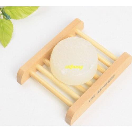 500pcs/lot Fast shipping 12*9.3*1.7cm Natural Wood Bathroom Soap Dish Drain Tray Holder Sponge Plate Home Storage Rack