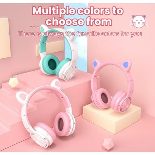 Wireless Bluetooth Headset Cute Girl Noise Reduction Heavy Bass Cat Ear Headset Student Kid With Mic Light For Computer Sony