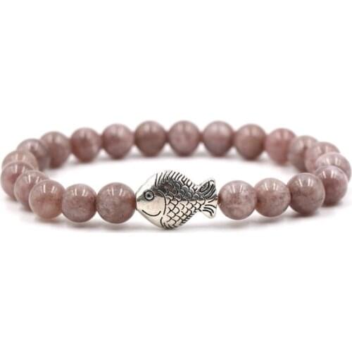 8mm h3 ball elastic thread adjusted nature black stone volcanic lava bead Metal fish Bracelet Reiki Chakra Fashion Jewelry