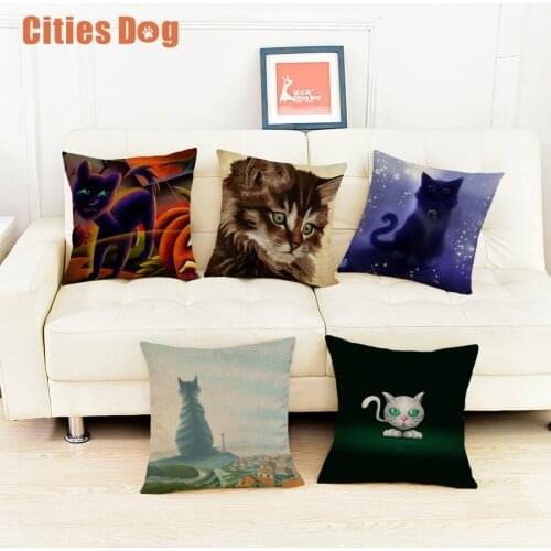 Cat animal Printed Cushion Cover Green Animals Cats Linen Pillow Cases Chair/Car/Sofa Pillow Cover Christmas Decoration