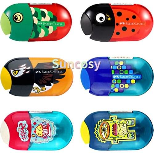 Faber Castell Pencil Double Sharpener with Eraser Ladybug by by, Fish, Animal Animal shaped pencil sharpener school supplies
