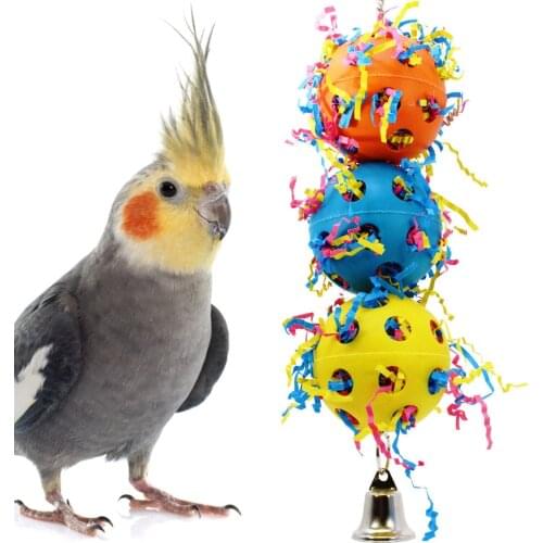 1PCS Bird Toy Creative Stuffed Plastic Ball Parrot Hanging Toy Bird Chewing Toy with Bell Colorful Bird Toys Accessories Supplie