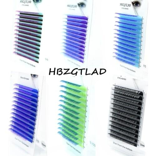 HBZGTLAD colour grafted eyelash high quality artificial mink hair false eyelash Purple green blue pink eyelashes extension tools