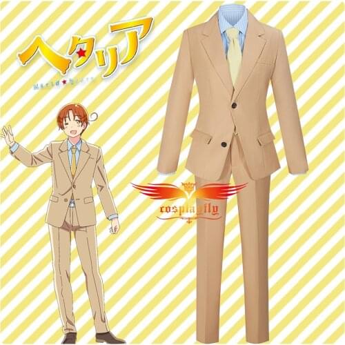 Anime World Stars Italy Italia Venechiano Cosplay Costume Adult Women Men Jacket Khaki Uniform Outfit Pants Shirt Tie Halloween