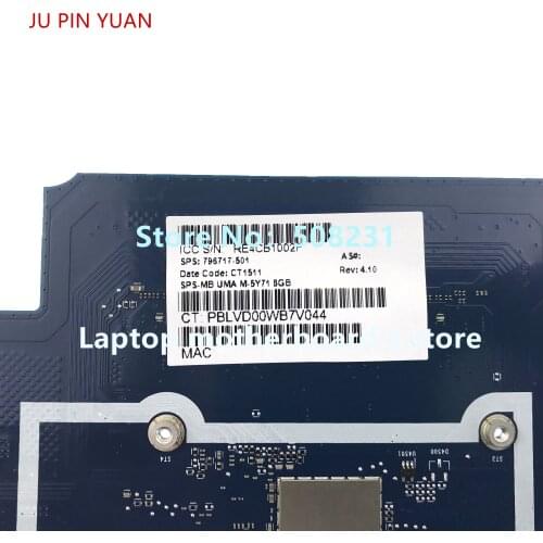JU PIN YUAN for HP ENVY X2 DETACHABLE 13T-J NoteBook PC 796717-501 Laptop Motherboardwith M-5Y71 8GB 8GB 100% fully Tested