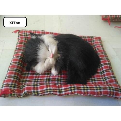 Cute real life black cat model on a mat plastic&furs simulation sleeping cat doll gift about 13x10cm xf1222