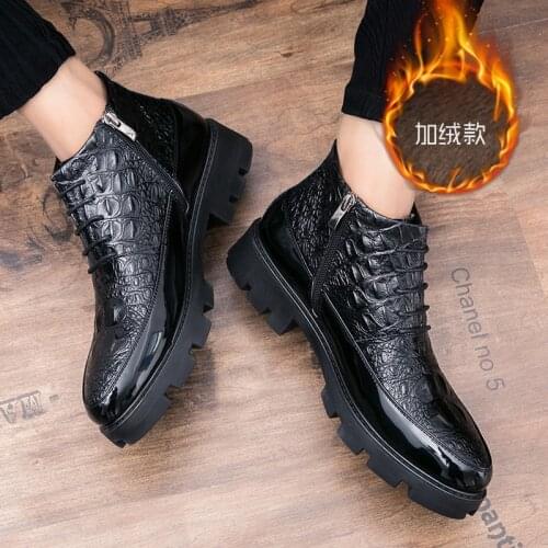 Mens leather boots luxury brand comfort 2019 boots winter plush waterproof snowproof fashion warm genuine ankle zipper shoes