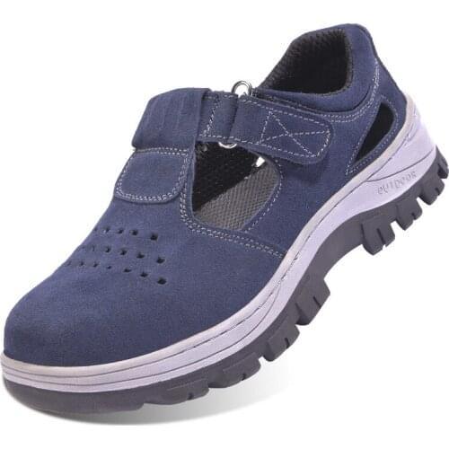 Mens casual steel toe cap working safety shoes cow suede leather security boots worker summer sandals safe boots zapatos hombre