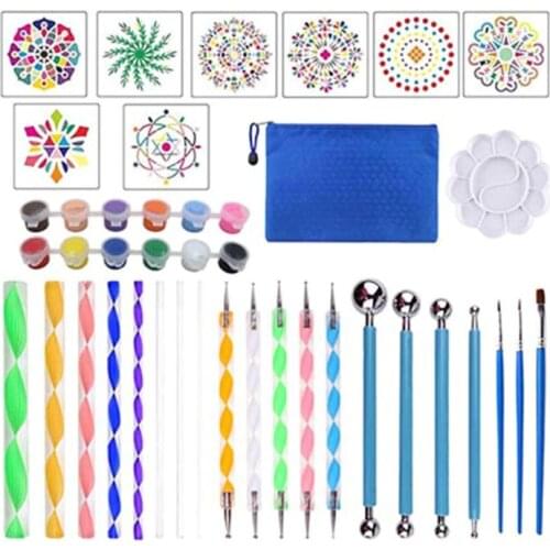 34pcs Mandala Dotting Tools Set for Painting Rock Stone Ceramic Stencil Template Brush Acrylic Paint