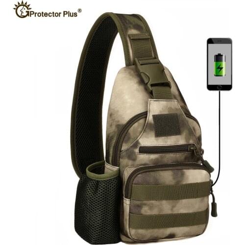 USB Charging Chest Bag Outdoor Military Camouflage Shoulder Bag Tactical Army Assault Pack Mochila Camping Sports Bag