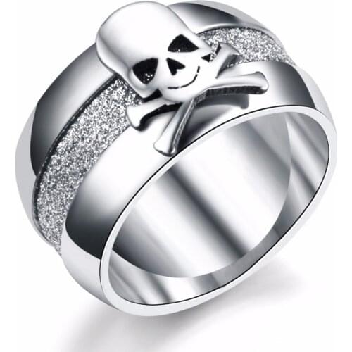 Never Fade 10mm Titanium Punk Pirate Skull Ring Vintage Dull Polish Rings For Men Women 316L Stainless Steel Charms JR2197