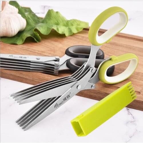 Herb Scissors, Herb Scissors with 5 Blades and Cover, Multipurpose Cutting Herb Stripper, Kitchen Shears Dishwasher Safe