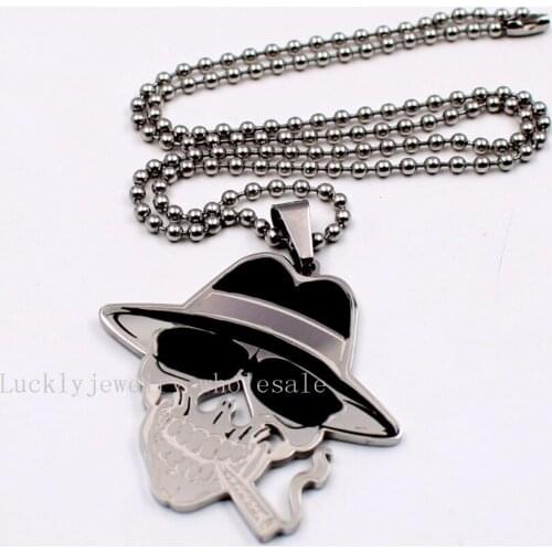 GNAYY ICP Insane Clown Posse Stainless Steel Large skull hat Charm twiztid pendant necklace with 30 inch ball chain