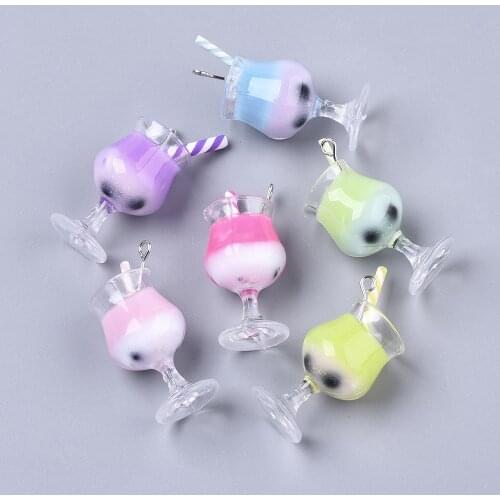 10pcs Resin Imitation Juice Bubble Milk Tea Plastic Bottle Pendants Cute Earrings Necklace Charms for DIY Jewelry Making Acces