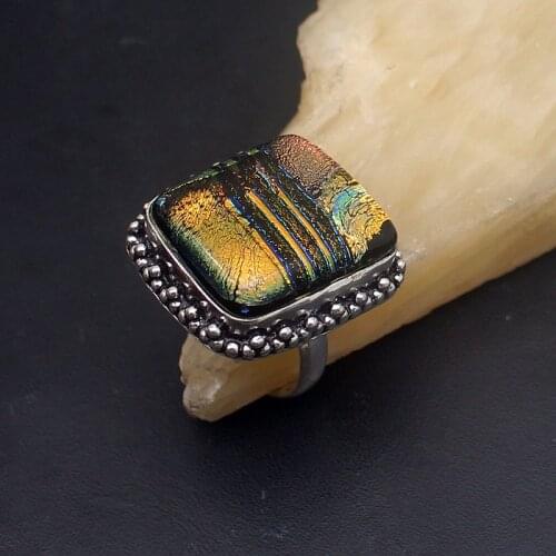 Attractive Design Unique Dichroic Glass Silver Color Jewelry Band Ring For Women Men Size 9 HD238
