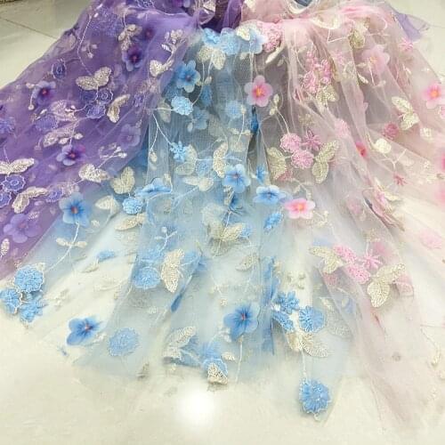 Multi-color 3D Flower Applique Kids Dress Curtain Home Lace Fabric VXL185027