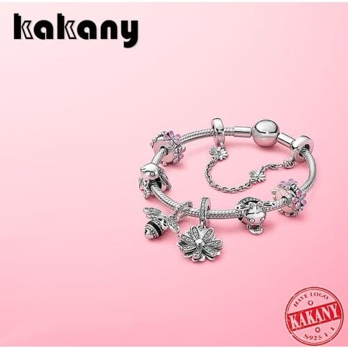 2020 S925 Sterling Silver Bee "favors My Heart" Pink Daisy No Silicone Fixing Clip Fashion Daisy Safety Chain Charm