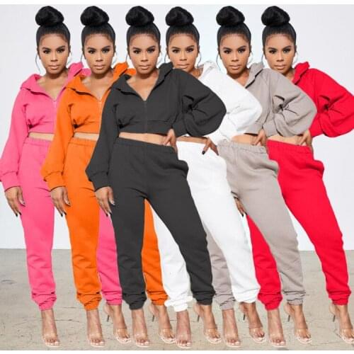 Echoine Beauty Sweater Solid Color Fashion Casual Sports Two-Piece Set Women Zip Hooded Jogger Active Tracksuit Female Clothes