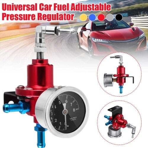 Universal Adjustable Fuel Pressure Regulator With Gauge Kit Aluminum Red/Blue/Gold/Silver/Black/Titanium