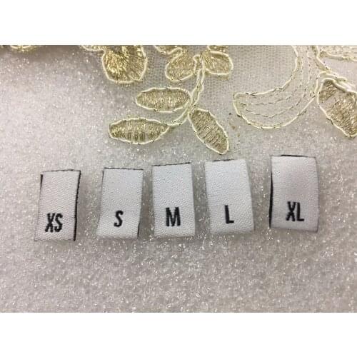 High Density White woven black XS-XXL size labels 100pcs a lot Clothes damask Center/Middle Folder garment accessories tags