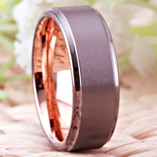 8mm Women Mens jewelry Gunmetal Tungsten Ring Rose Golden inside Wedding Band Engagement Ring Free Shipping Anniversary Gift