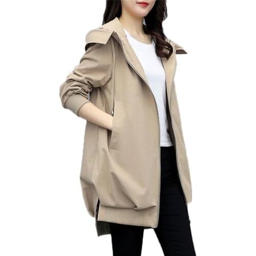 Large SIze Loose Womens Autumn Womens Jacket Fashion Solid Zipper Female Hooded Jacket Student Casual Windbreaker Coat