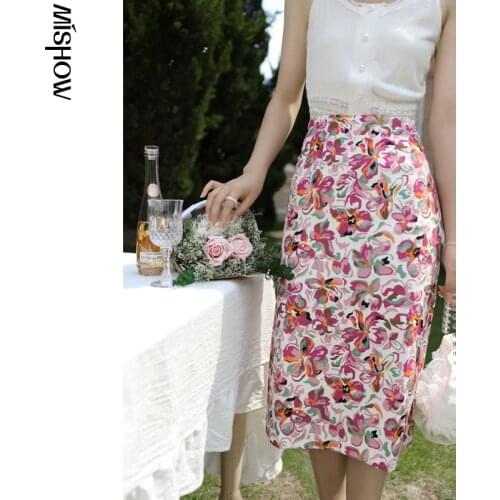 MISHOW Floral Skirt Women 2021 Summer New Office Lady High Waist Midi French A-line Harajuku Skirts Female Clothing MXA28B0049