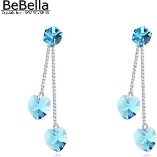 BeBella romantic 5 colors heart shape dangler earrings design for female made with Crystals from Swarovski