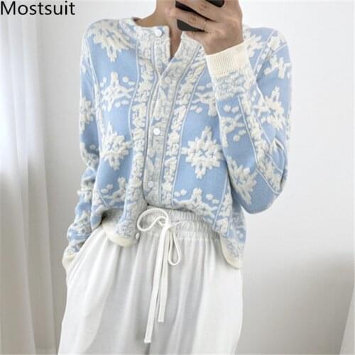2020 Autumn Stereoscopic Floral Korean Cardigans Sweaters Women Long Sleeve Single-breasted Tops Vintage Elegant Ladies Cardigan