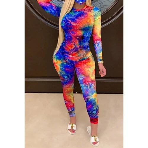 Tie-Dye Two Piece Set Women Fall Clothes Casual Streetwear 2 Piece Outfit for Women Sweat Suit Long Sleeve T-shirt and Pants Set