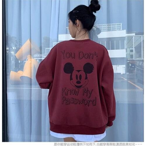 Fashion Disney Hoodies Fake Two Piece Women Sweatshirts Mickey Mouse Harajuku O-neck Tops Hooded Hoodies Long Sleeve New Clothes