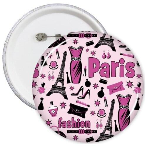 5pcs Dressing Lady France Mark Landmark National Flag Architecture Custom Landscape Illustration Pattern Round Pin Badge Button