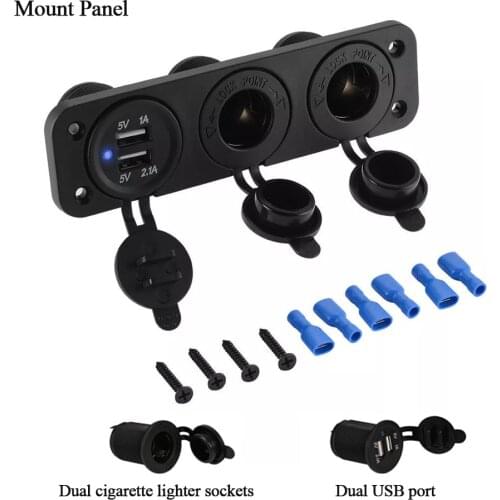 12V Car Boat Cigarette Lighter Socket +Dual USB Port Charger Mount Panel MA1503 Waterproof car, automobile charger electric seat