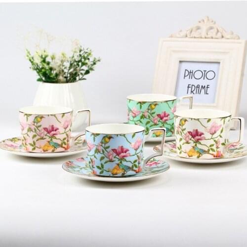 270ml Spring Flower Bone China Coffee Cups and Saucers Elegant Ladies Favorite Mother Tea Set Gift