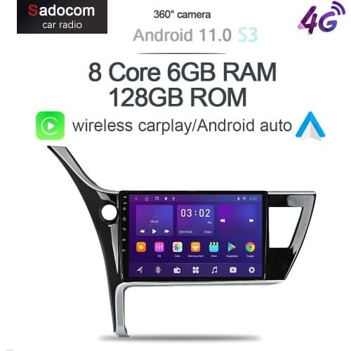360 Carplay 6G+128G IPS Android 10.0 Car DVD Player GPS WIFI Bluetooth 5.0 RDS autoradio For Toyota Corolla 11 2017 - 2018 DSP