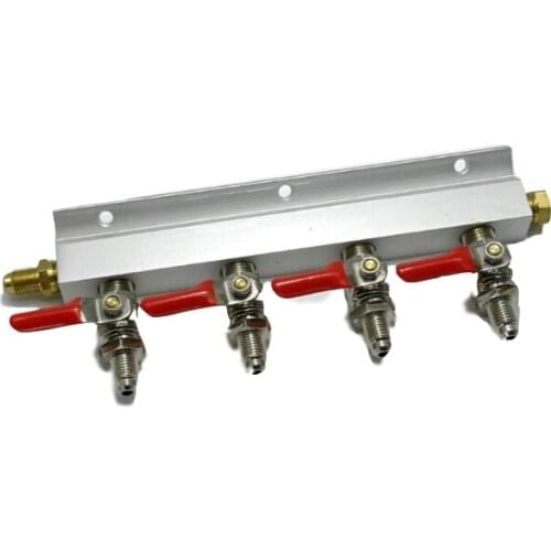 4 Output / 4 Way Manifold Gas Line Splitter with Check Valves (1/4" thread, MFL Thread) duotight compatible