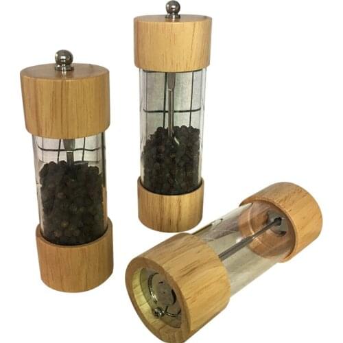 Acrylic Transparent Pepper mill grinder Wooden peppercorn cumin spice Grinding machine Home Kitchen Tools For Cooking WJ51212