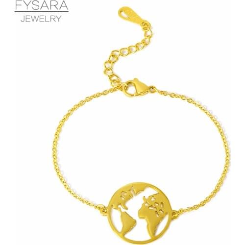 FYSARA Chain Link World Map Bracelets & Bangles For Women Couple Globe Bracelet Charm Travel Jewelry Wanderlust Earth Bracelets
