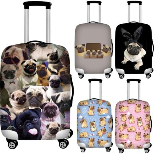 Twoheartsgirl Cute Puppy Pug Dog Print Suitcase Cover Zipper 18-32inch Travel Luggage Protective Dust Cover Travel Accessories