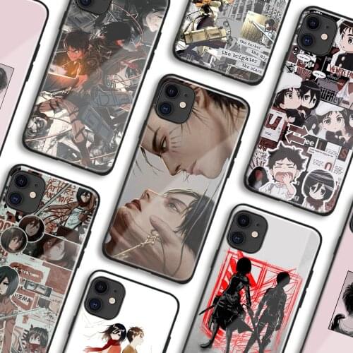Eremika Mikasa Eren Attack on Titan Anime Phone Cases For IPhone 11 12 Mini Pro XS Max 6 X XR 7 8 Plus SE Soft Shell Glass Cover