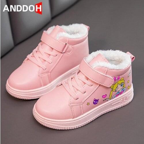 Size 26-37 Children Plus Cotton Sneakers Boys Kids Warm Winter Thickened Fleece Sport Shoes Girls Non-slip Wear-resistant Shoes