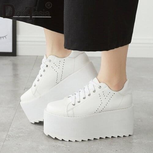 DORATASIA 2020 New Girl Fashion High Platform Sneakers High Wedges Flats Women Ins Hot Reflective Patent Leather Shoes Woman
