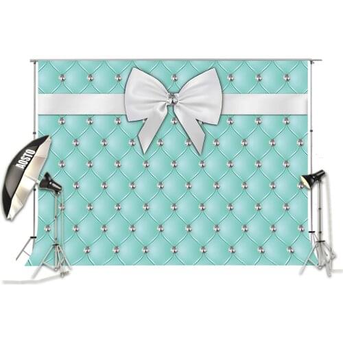 Tiffany Backdrop Diamonds Bowknot Birthday Photography Background Teal Bridal Shower Decoration Wedding Celebration W-2023