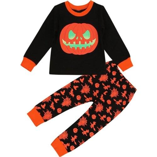 Menoea Kids Clothes 2020 Boys Pumpkin Print Long Sleeve T-shirt Tops pants Set Clothes For Halloween Party Holiday Gift Kids